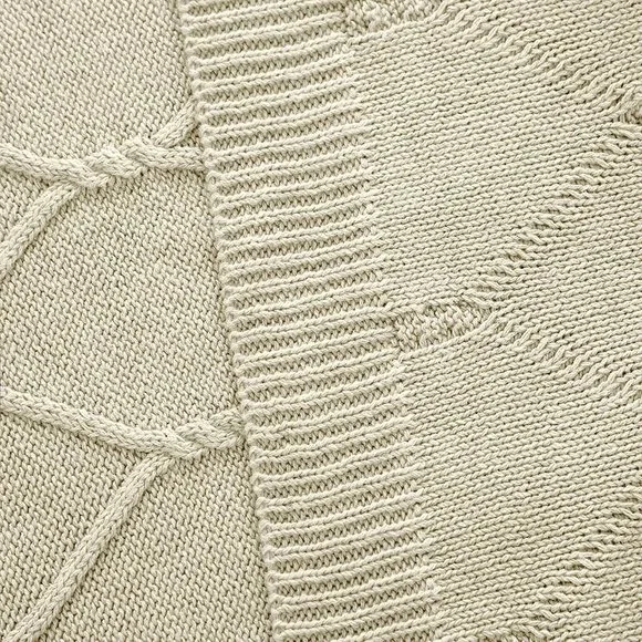 Luxury Cotton Knitted Cable Throw Blanket Cream - Picture 7 of 7
